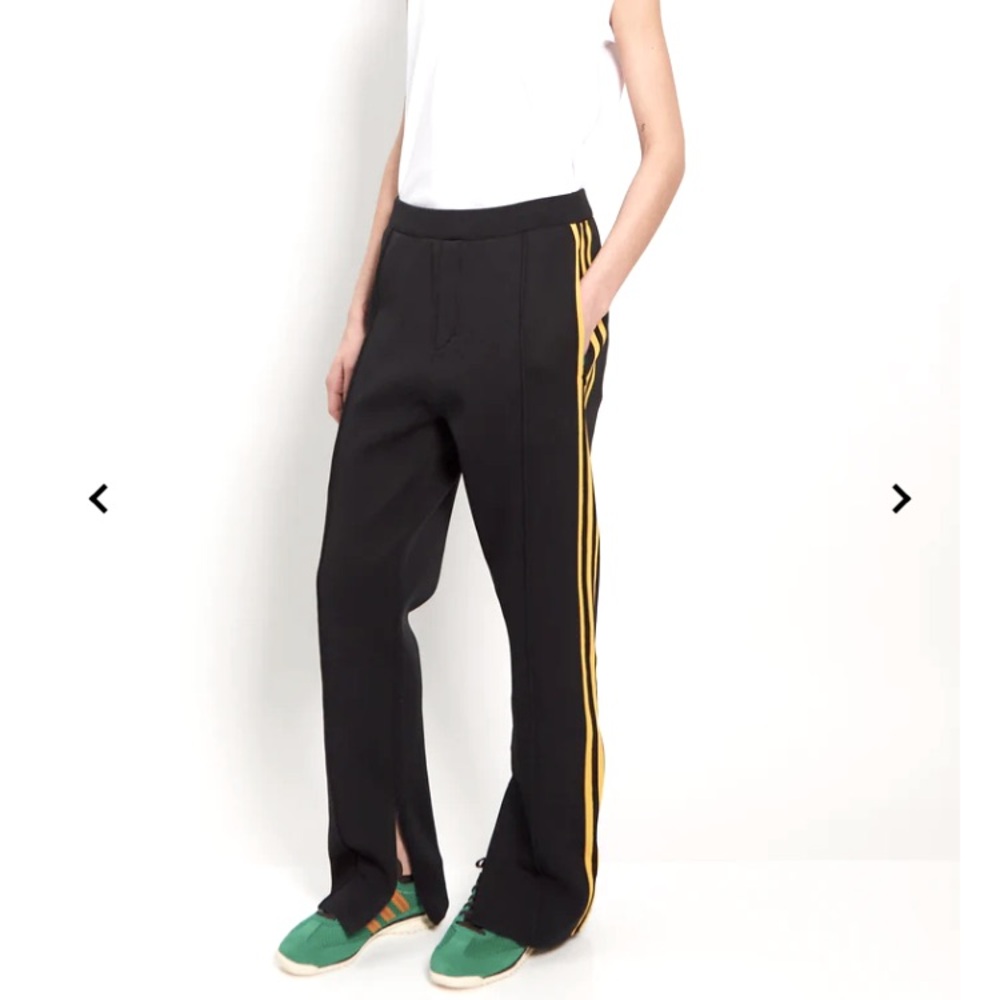 Adidas x Wales Bonner Black track pant w yellow stripes, adjustable hem, EUC, S